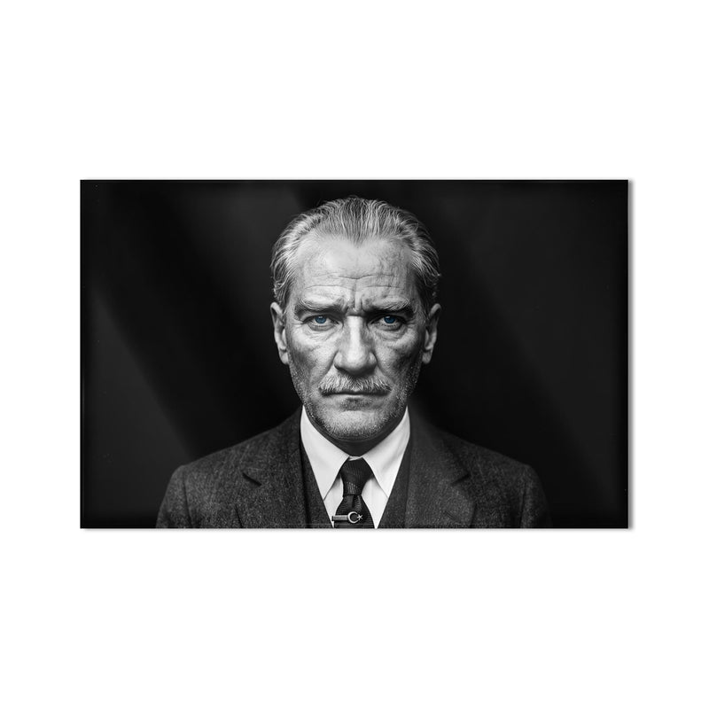 Atatürk Siyah Beyaz Mavi Göz Cam Tablo – Cam Tablo