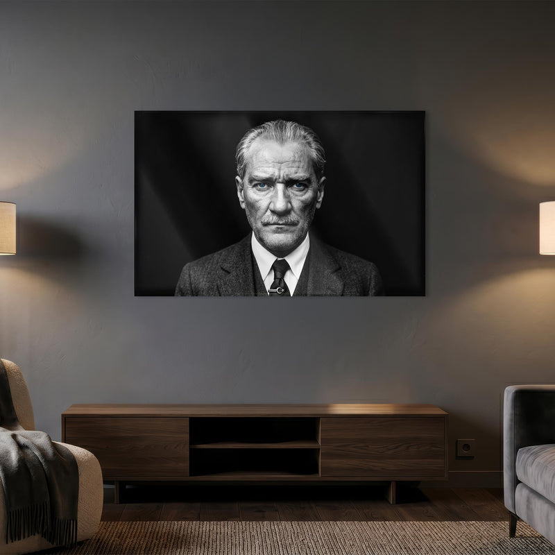 Atatürk Siyah Beyaz Mavi Göz Cam Tablo – Cam Tablo