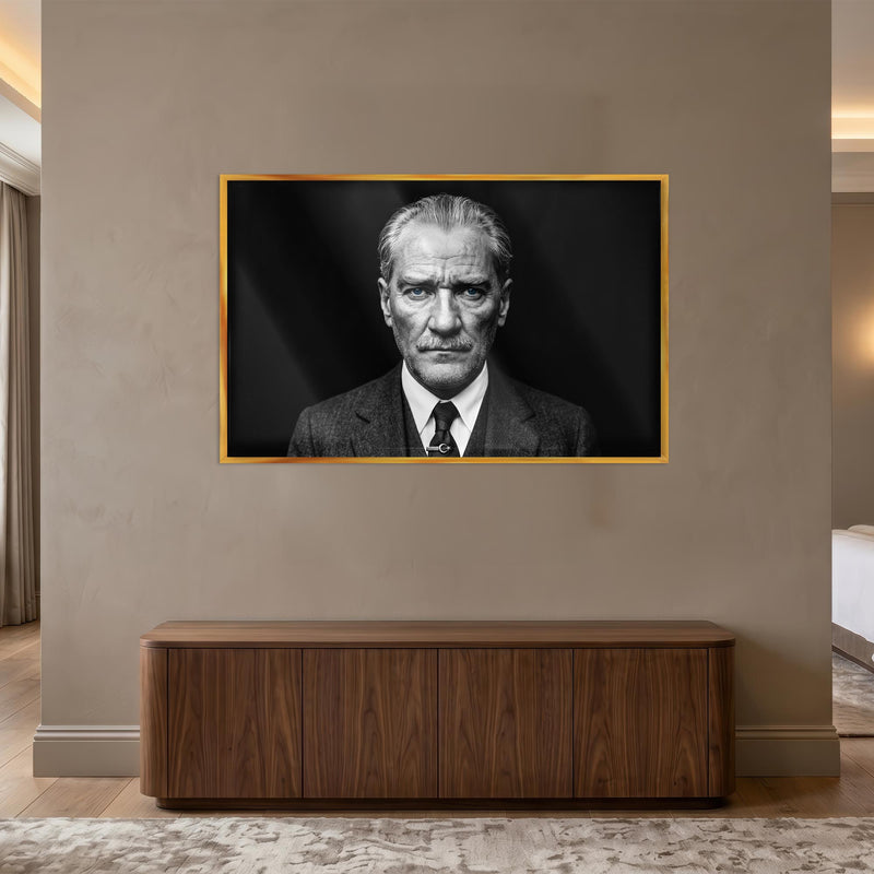 Atatürk Siyah Beyaz Mavi Göz Cam Tablo – Cam Tablo