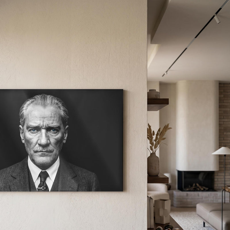 Atatürk Siyah Beyaz Mavi Göz Cam Tablo – Cam Tablo