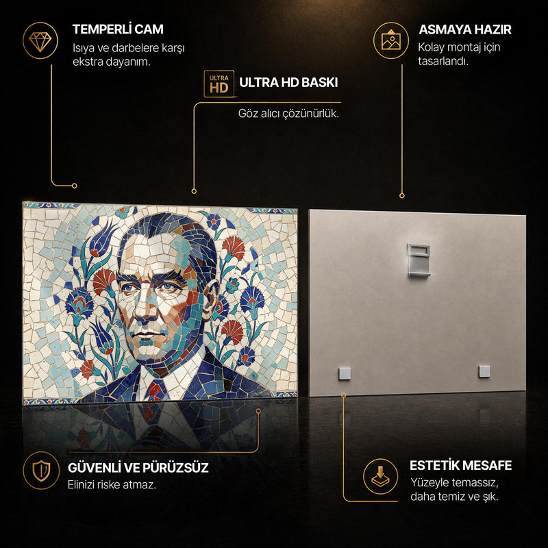 Atatürk Mozaik çini Lale Cam Tablo – Cam Tablo