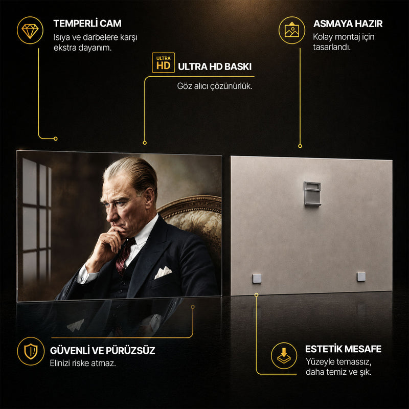 Eli Çenesinde Atatürk Cam Tablo