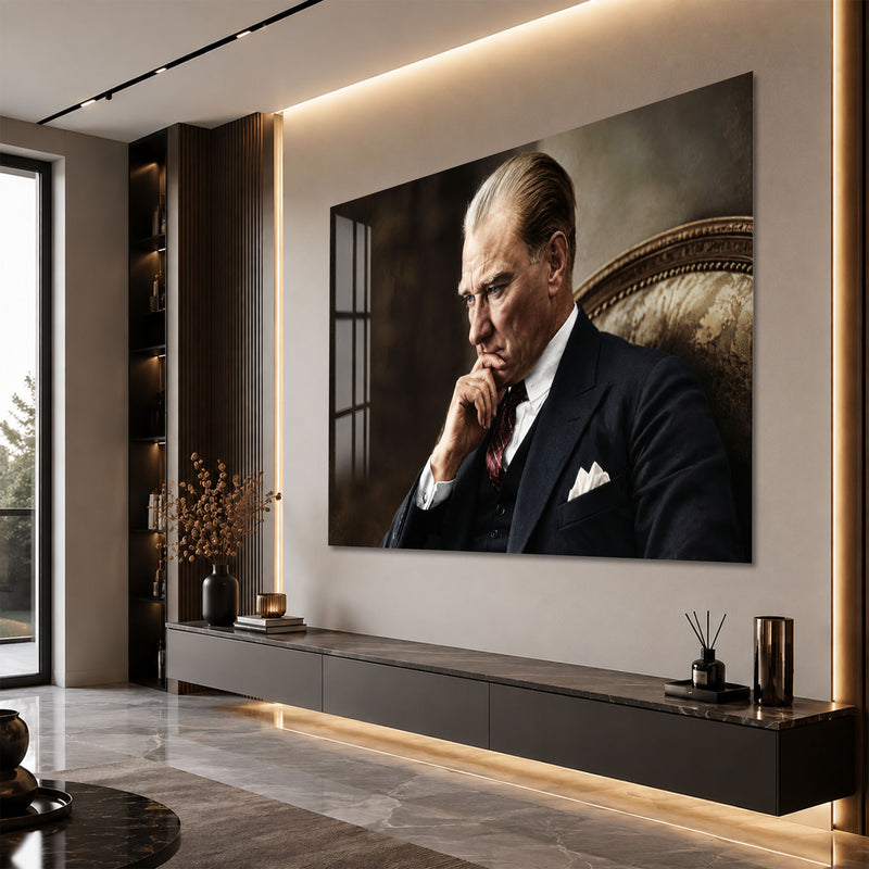 Eli Çenesinde Atatürk Cam Tablo