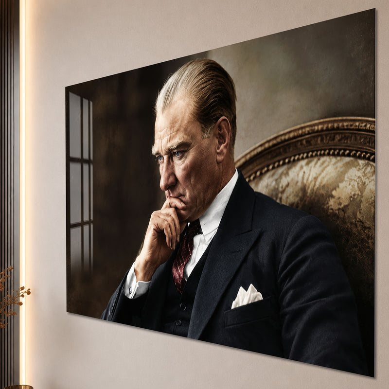 Eli Çenesinde Atatürk Cam Tablo