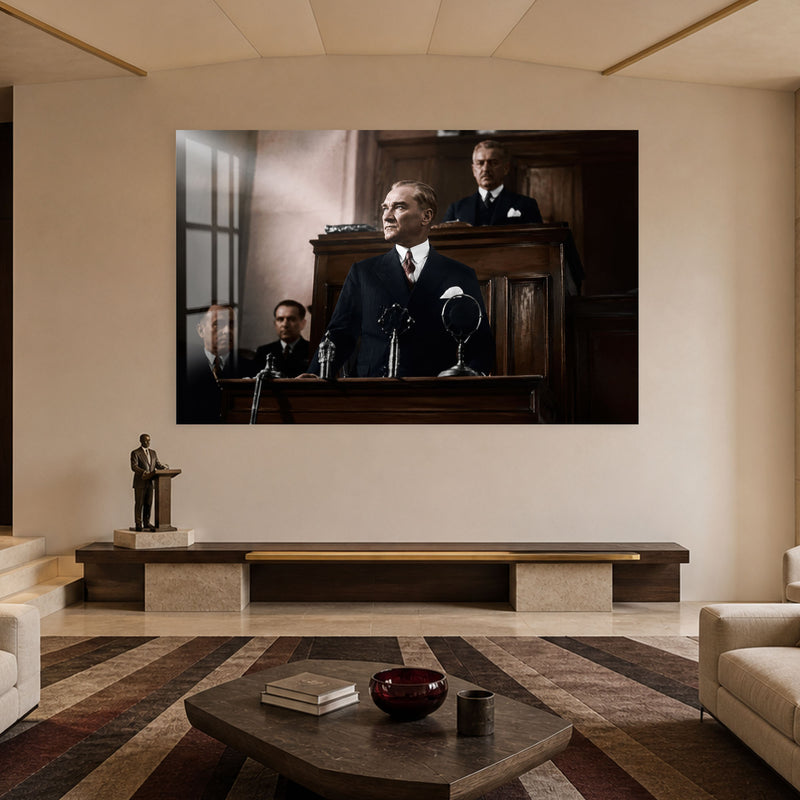 Kürsüde Atatürk Cam Tablo