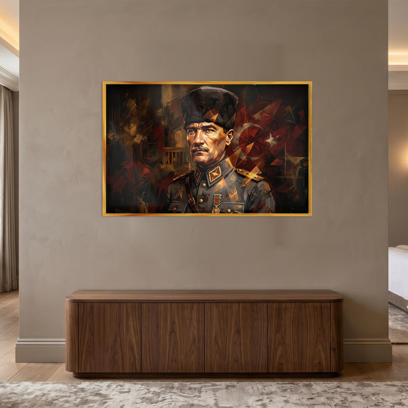 Atatürk Kalpak Kızıl Bayrak Portre Cam Tablo – Cam Tablo