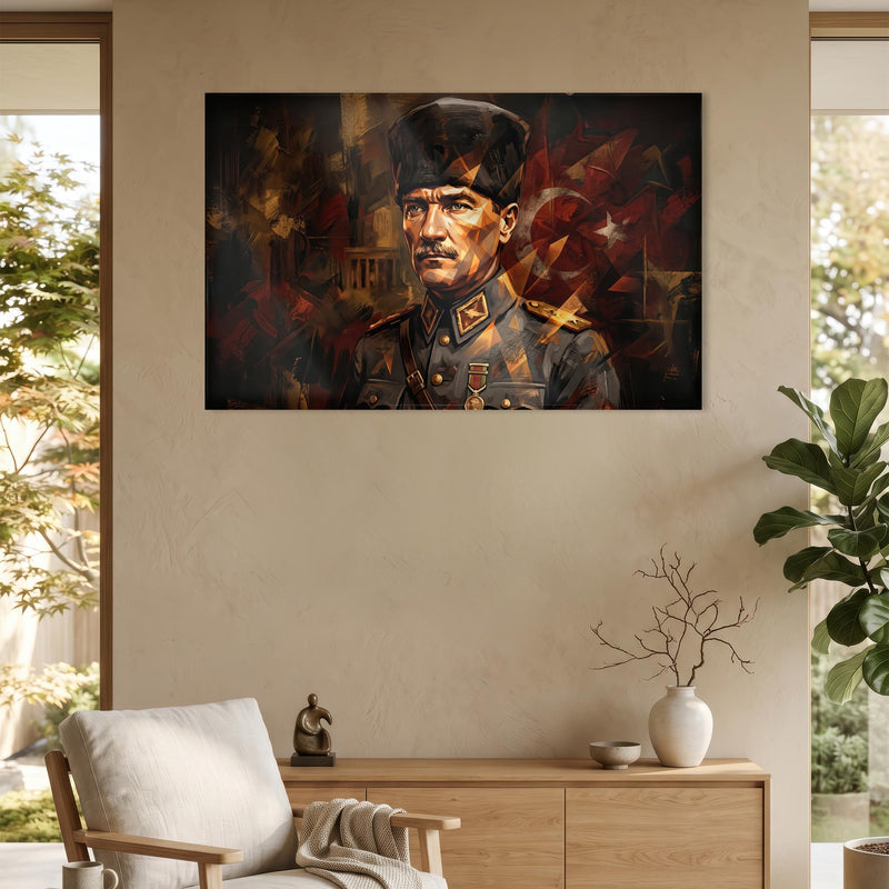 Atatürk Kalpak Kızıl Bayrak Portre Cam Tablo – Cam Tablo