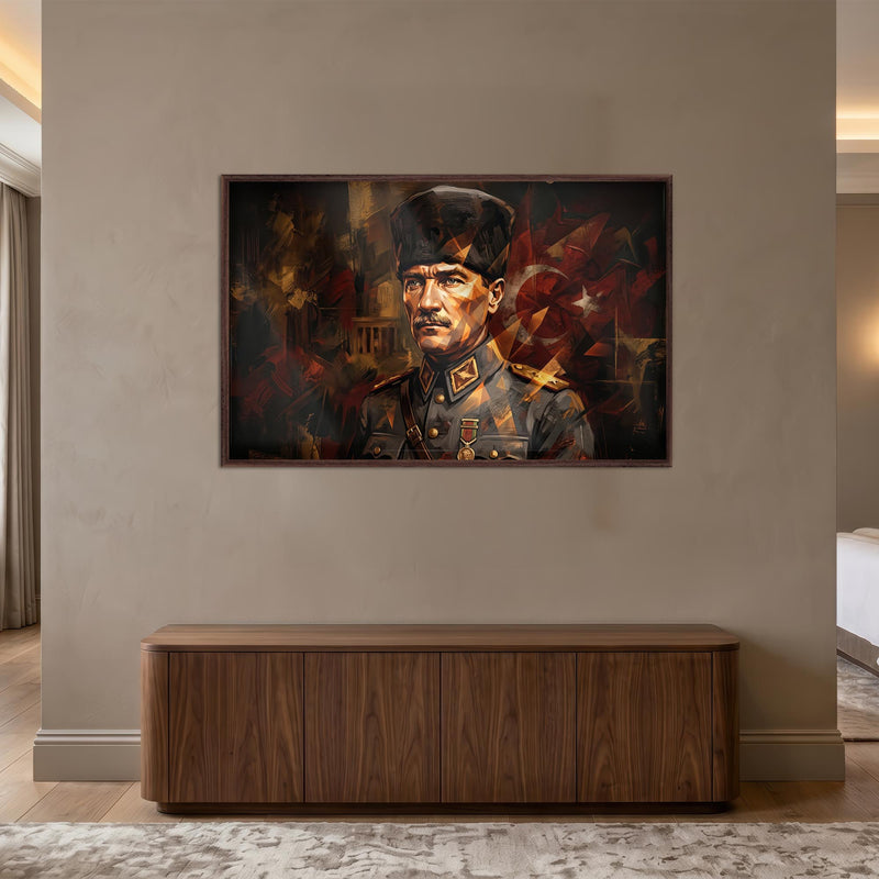 Atatürk Kalpak Kızıl Bayrak Portre Cam Tablo – Cam Tablo
