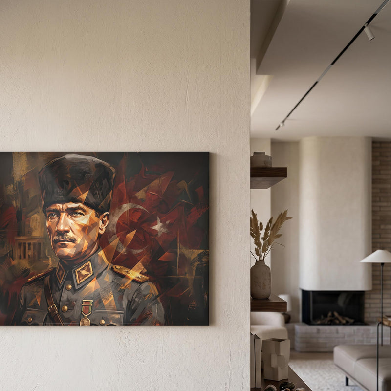 Atatürk Kalpak Kızıl Bayrak Portre Cam Tablo – Cam Tablo