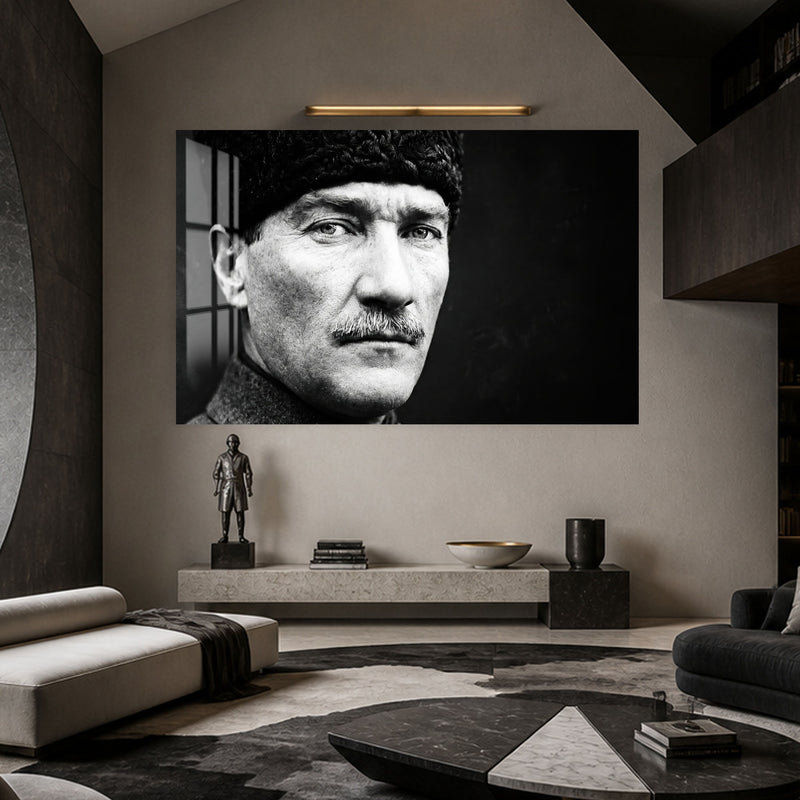 Kalpaklı Bakış Atatürk Cam Tablo
