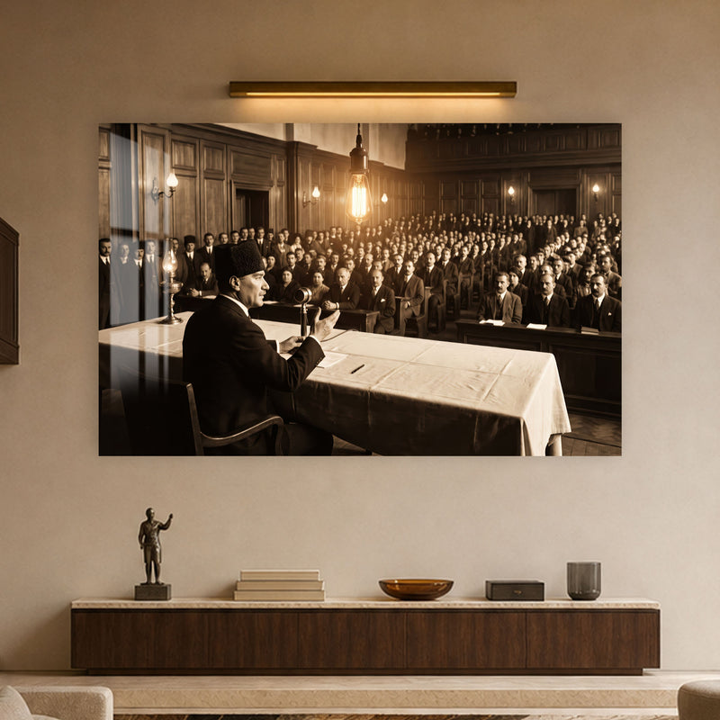Kalabalık Salonda Atatürk Cam Tablo