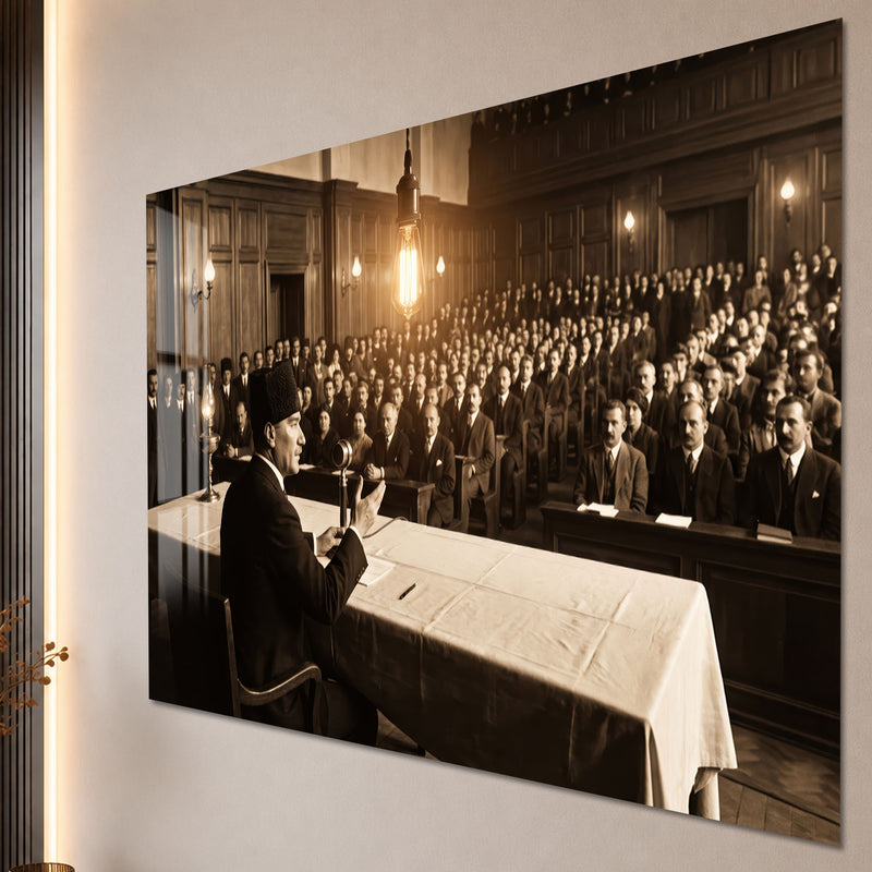 Kalabalık Salonda Atatürk Cam Tablo