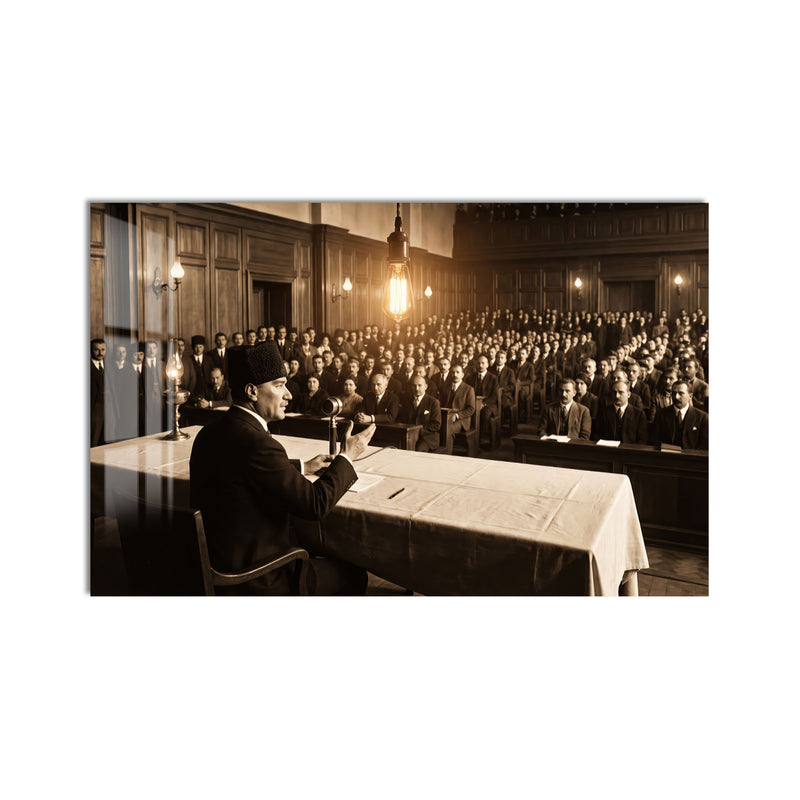 Kalabalık Salonda Atatürk Cam Tablo