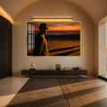 Gün Batımı Sahilinde Atatürk Cam Tablo – Altın Çerçeveli