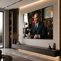 Masa Başında Bayraklı Atatürk Cam Tablo