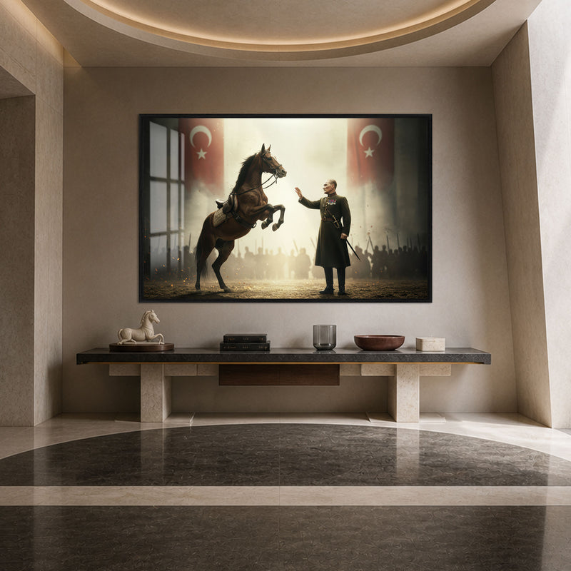 Atıyla Atatürk Cam Tablo – Siyah Çerçeveli
