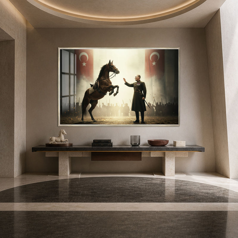 Atıyla Atatürk Cam Tablo – Gümüş Çerçeveli