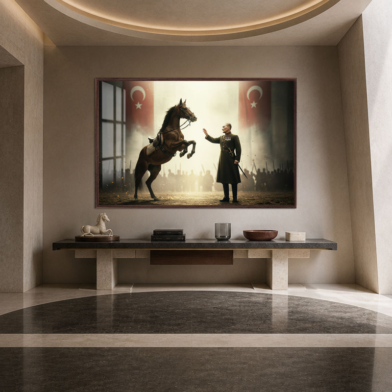 Atıyla Atatürk Cam Tablo – Ceviz Çerçeveli