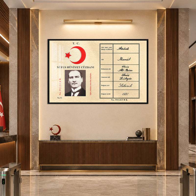 Nüfus Cüzdanı Atatürk Cam Tablo – Siyah Çerçeveli