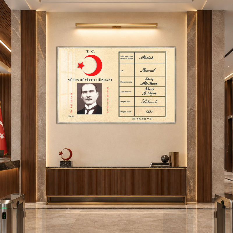Nüfus Cüzdanı Atatürk Cam Tablo – Gümüş Çerçeveli