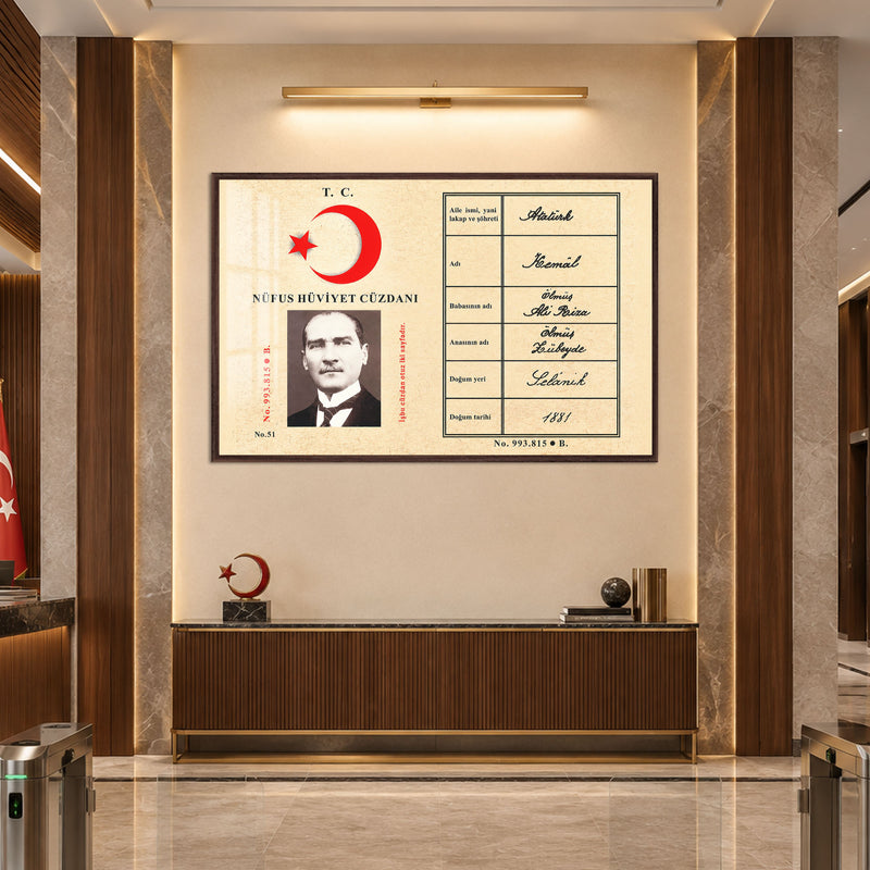 Nüfus Cüzdanı Atatürk Cam Tablo – Ceviz Çerçeveli