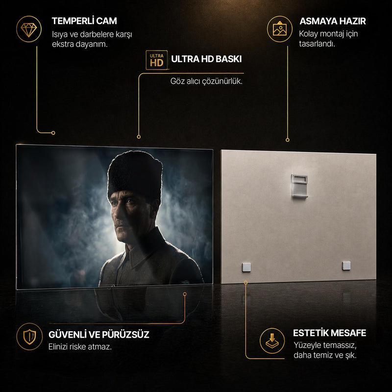 Atatürk Noir Sis Kalpak Cam Tablo – Cam Tablo