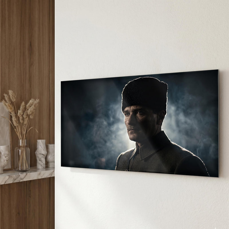 Atatürk Noir Sis Kalpak Cam Tablo – Cam Tablo
