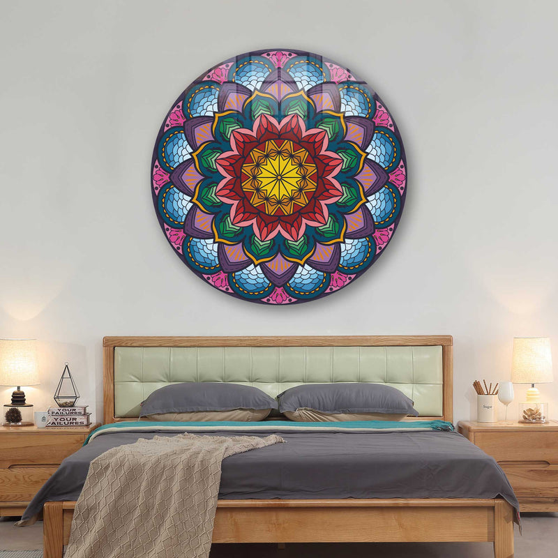 Mandala Yuvarlak Cam Tablo