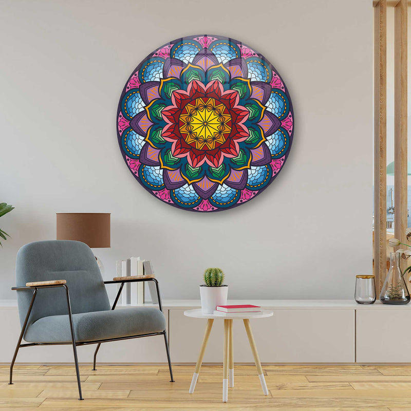 Mandala Yuvarlak Cam Tablo