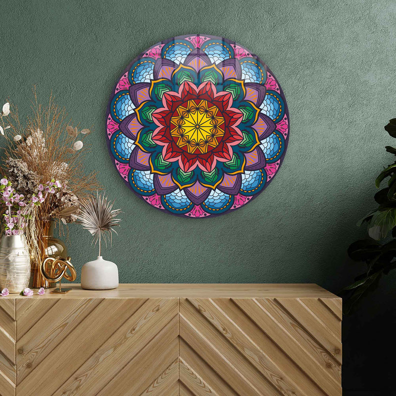 Mandala Yuvarlak Cam Tablo