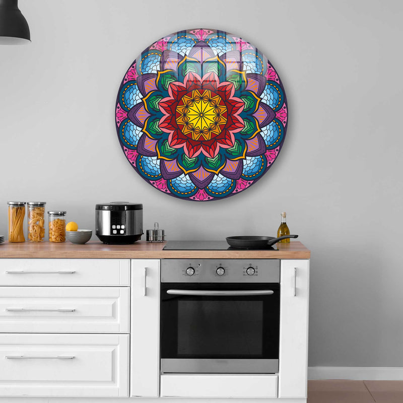 Mandala Yuvarlak Cam Tablo