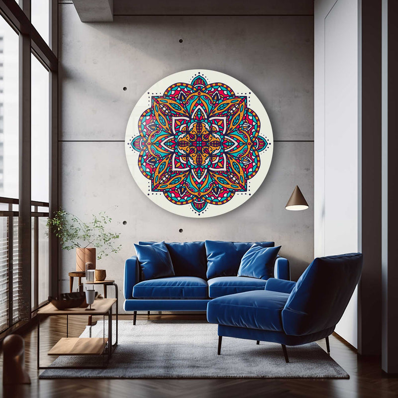 Mandala Yuvarlak Cam Tablo