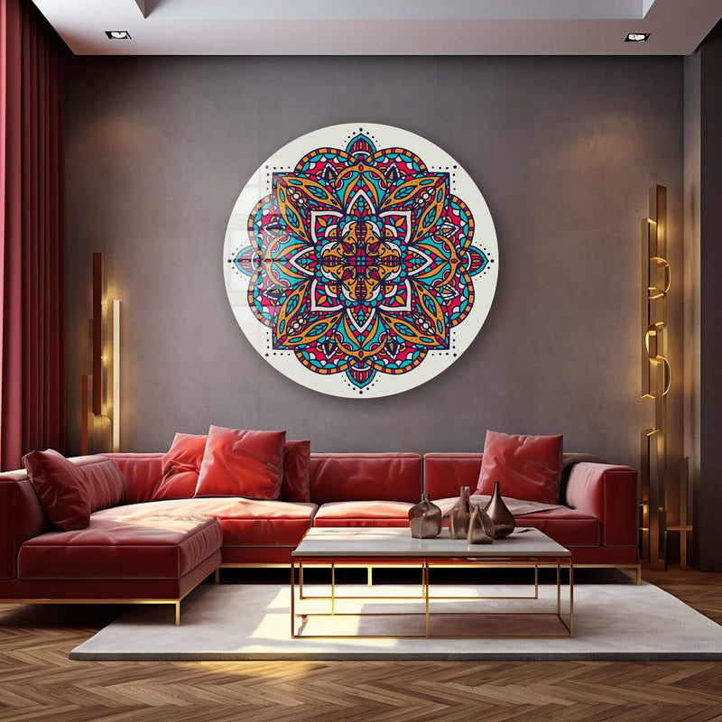 Mandala Yuvarlak Cam Tablo