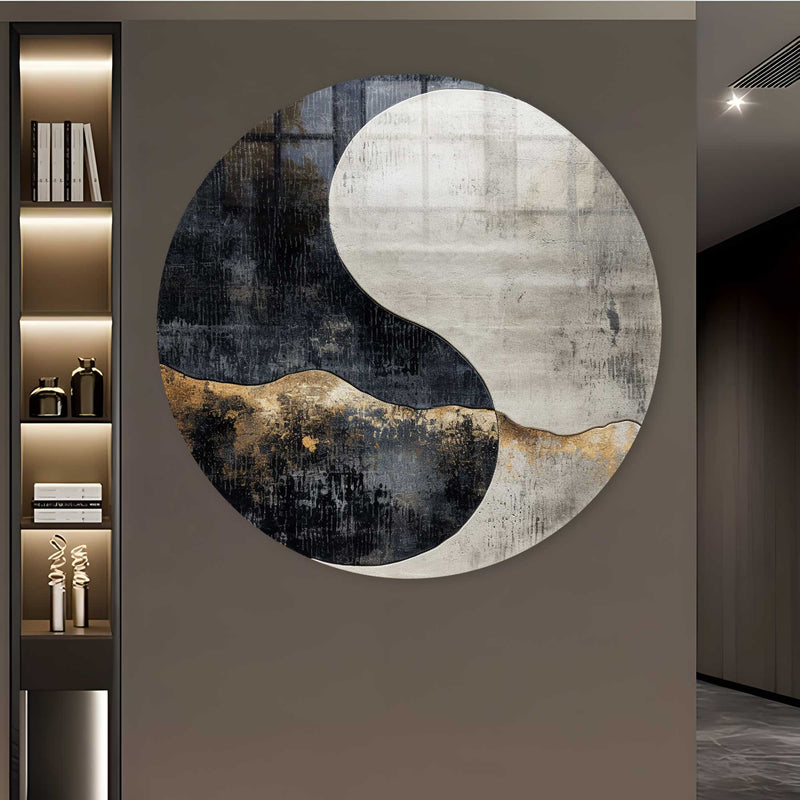 Yin Yang Yuvarlak Cam Tablo
