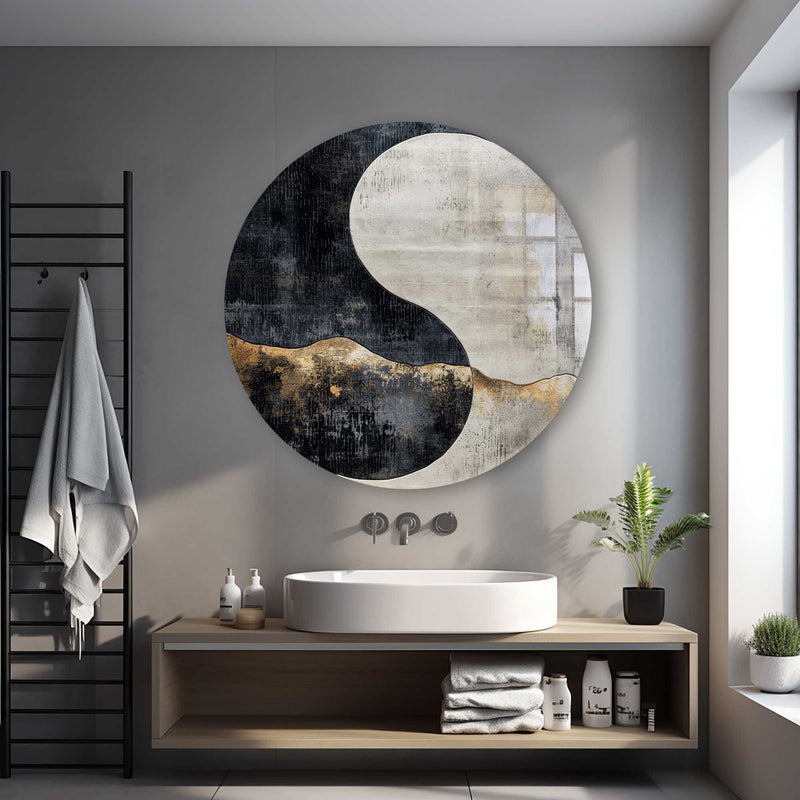 Yin Yang Yuvarlak Cam Tablo