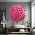 Pembe Çiçekler Yuvarlak Cam Tablo