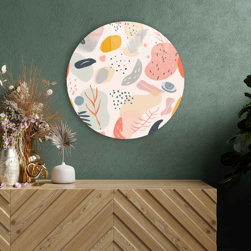 Pastel Objeler Yuvarlak Cam Tablo