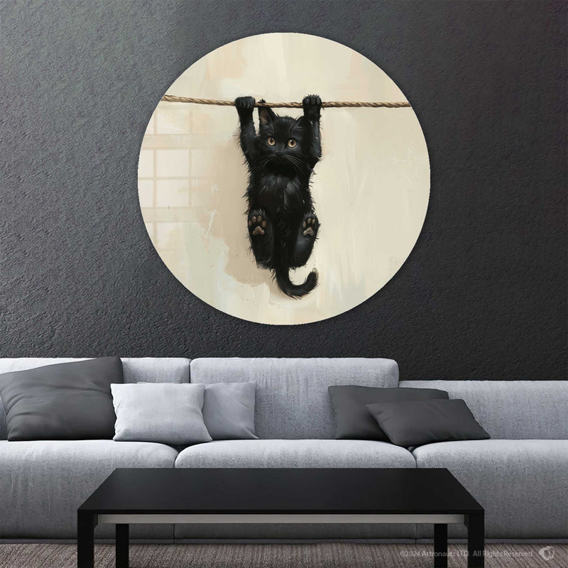 Siyah Kedi Yuvarlak Cam Tablo