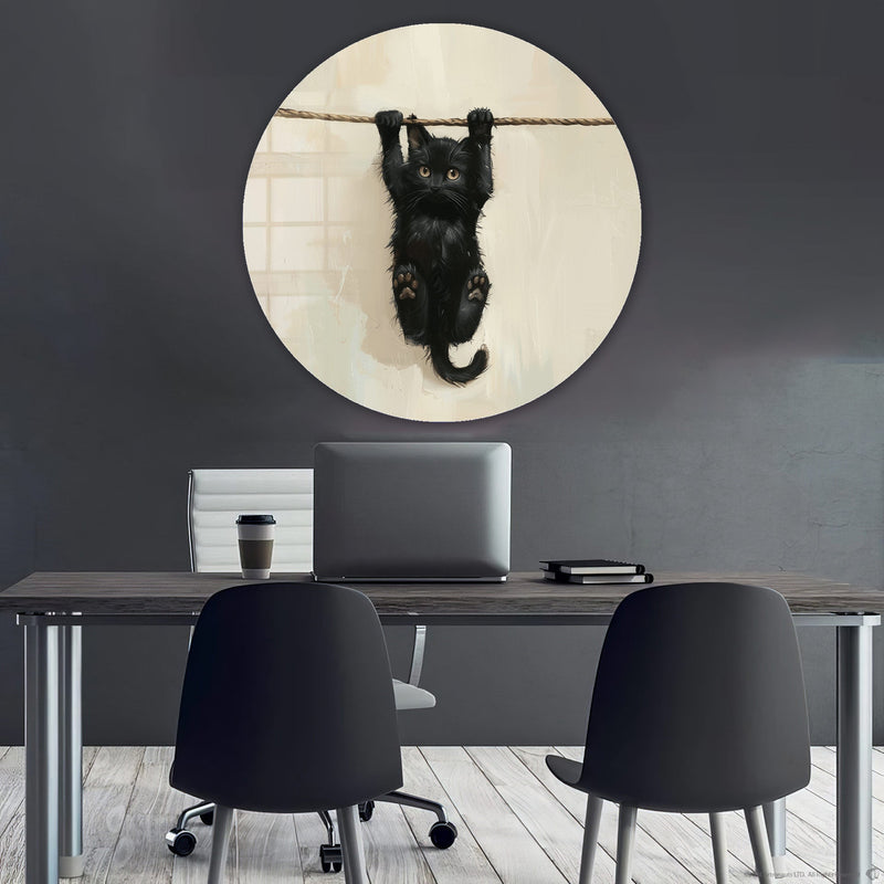 Siyah Kedi Yuvarlak Cam Tablo