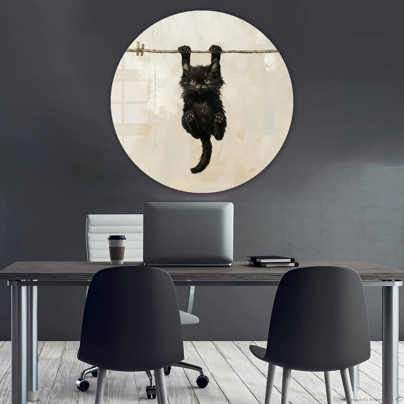 Siyah Kedi Yuvarlak Cam Tablo