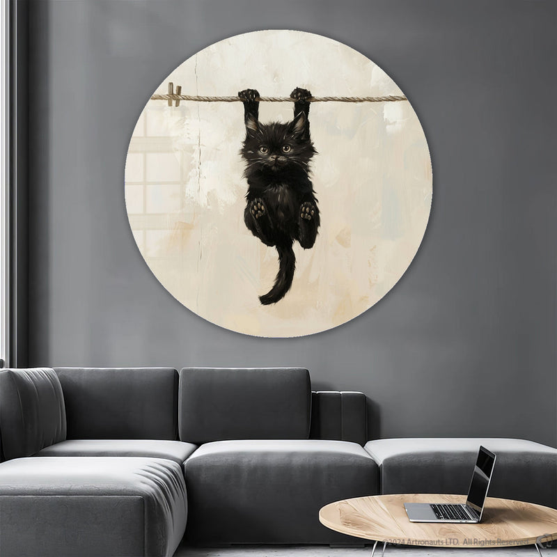 Siyah Kedi Yuvarlak Cam Tablo