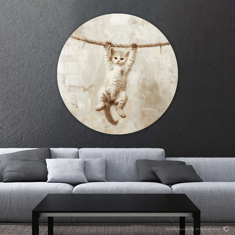 Beyaz Kedi Yuvarlak Cam Tablo – Cam Tablo