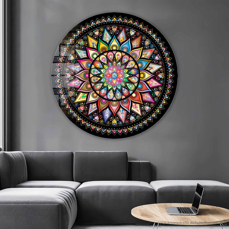 Spiral Çiçekler Yuvarlak Cam Tablo