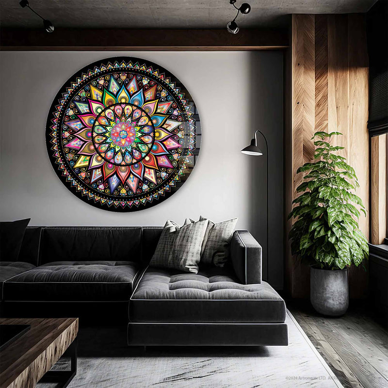 Spiral Çiçekler Yuvarlak Cam Tablo