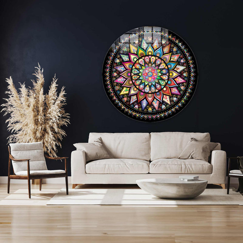 Spiral Çiçekler Yuvarlak Cam Tablo