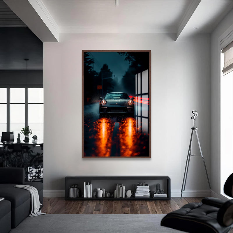 Aurora Drift Cam Tablo – Ceviz Çerçeveli Cam Tablo