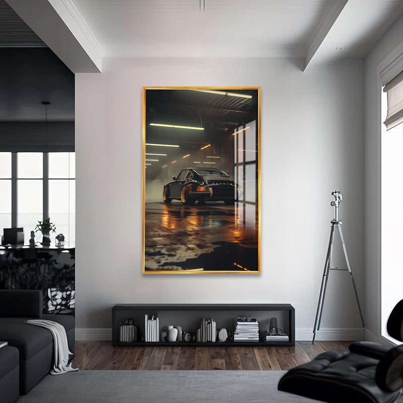 Garage Rust Cam Tablo – Altın Çerçeveli Cam Tablo
