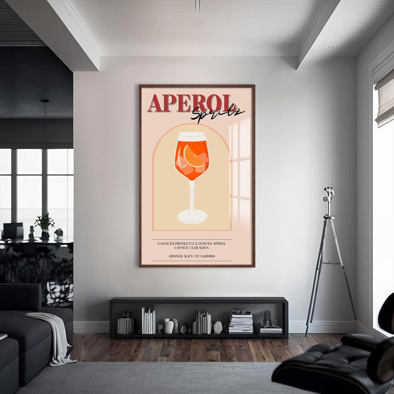Aperol Spritz Cam Tablo – Ceviz Çerçeveli Cam Tablo