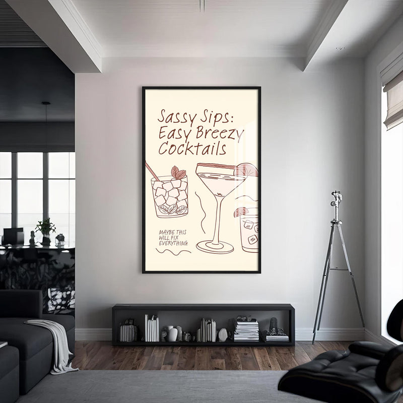 Easy Cocktails Cam Tablo – Siyah Çerçeveli Cam Tablo