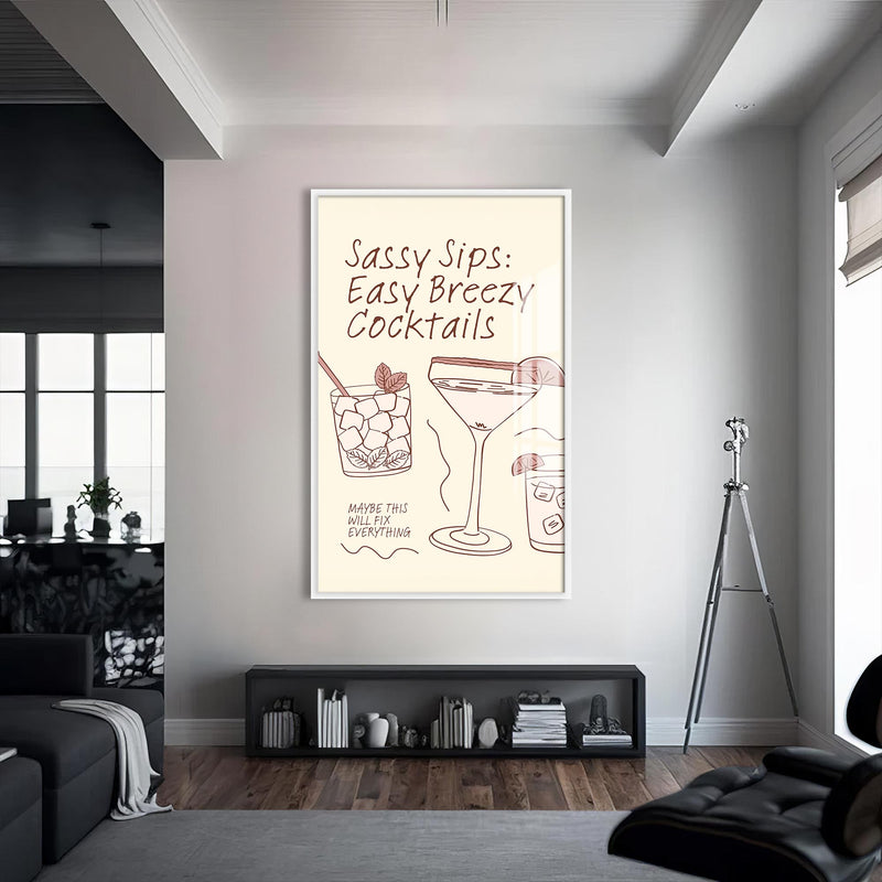 Easy Cocktails Cam Tablo – Beyaz Çerçeveli Cam Tablo